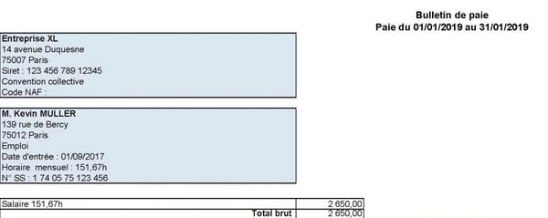 Exemple bulletin de paie
