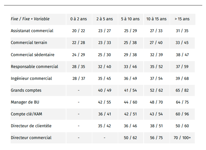Salaires commerciaux 2020 - Publicité
